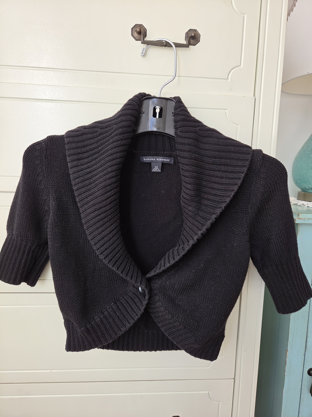 Banana Republic Black Shawl-Collar Short-Sleeve Sweater